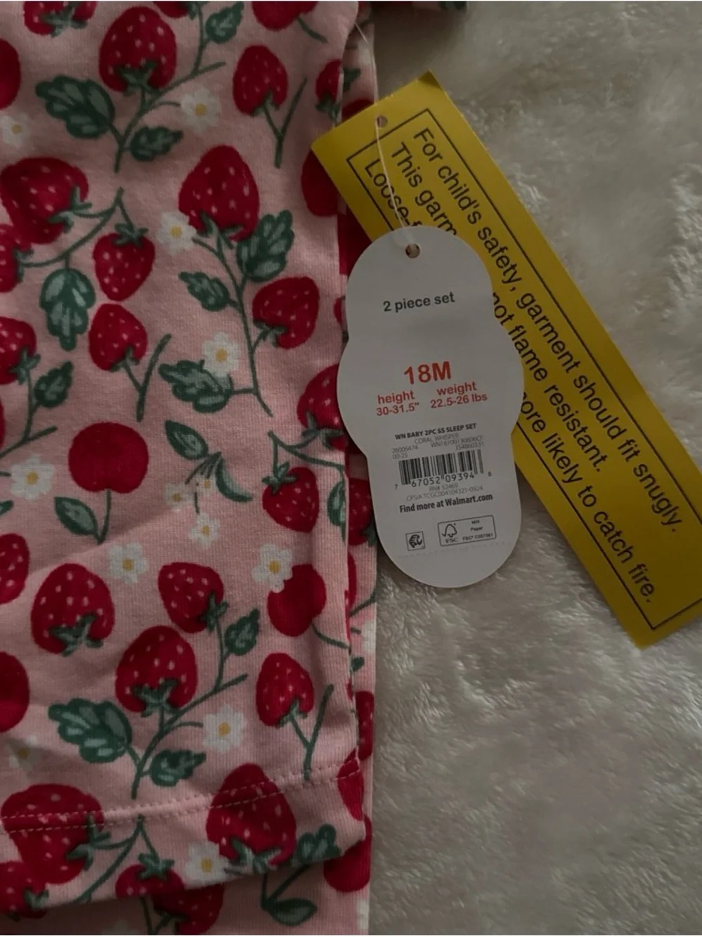 Wonder Nation Pink Strawberry & Cherry Kids Pajama Set size 18M